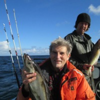 Mick O'Donnell (in front) and Joe Kaar fishing  near Sinigoe.  September 2013
